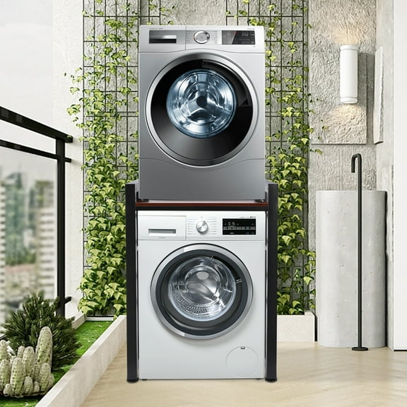 Washer Dryer Stacking Rack Stand, 419Lbs Load Capacity Heavy Duty Rack with Adjustable Shelf, Stackable Washer&Dryer Shelves for Laundry Room, Bathroom, Apartments (Black)