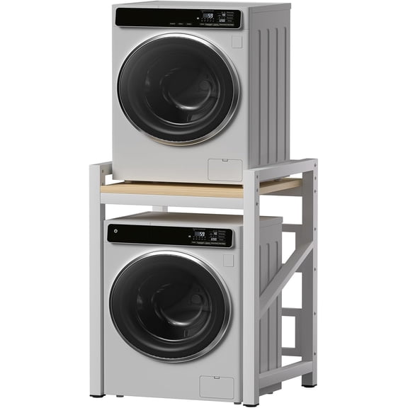 Washer Dryer Stacking Rack Stand, Metal Washer and Dryer Shelves with Storage Space, Portable Stacking Kit Washing Machine with Adjustable Plank, for Bathroom