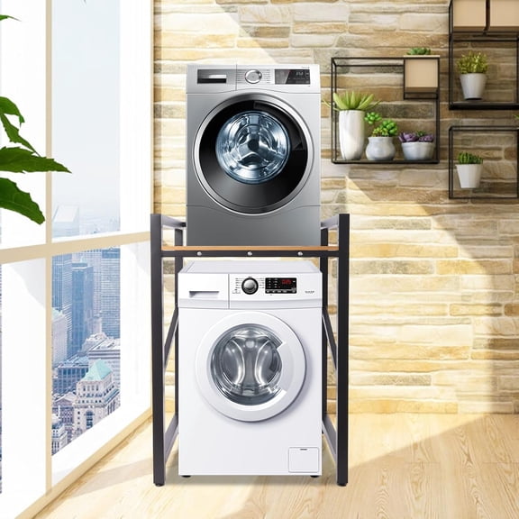 Washer Dryer Stacking Rack Stand, Stackable Storage Standing Shelf Metal Washing Machine Rack, Adjustable Stacking Utility Storage Shelves for Bathroom Laundry Balcony 660Lbs Capacity (Black)