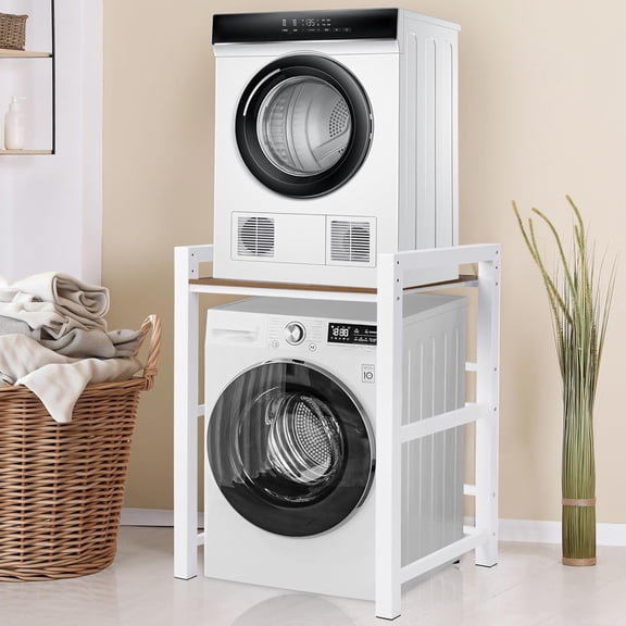 Washer Dryer Stacking Rack, 3 Height Adjustable Laundry Shelf, 300KG Load Capacity, White Storage Organizer for Bathroom