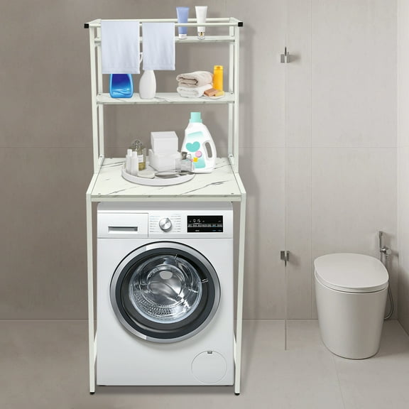 Washer and Dryer Storage Rack, 3-Tier Clothes Drying Rack Over The Washer Organization Storage Shelf Standing Bathroom Organizer Towel Rack Space Saving Shelving Units for Bathrooms, Laundry Rooms