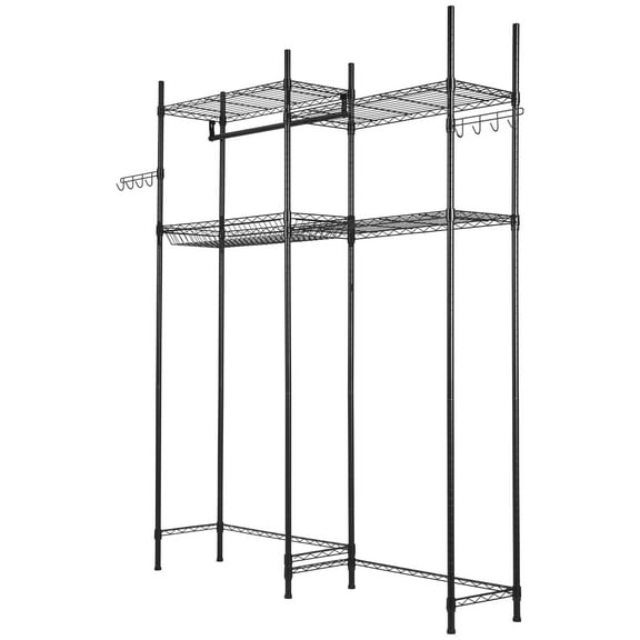 Over The Washer and Dryer Storage Shelf with 4 Adjustable Tiers, Hanger Rod and Hooks, Space-Saving Laundry Room Organizer, Durable Carbon Steel Frame Fits Washers and Dryers Up to 30.5 Inches Wide