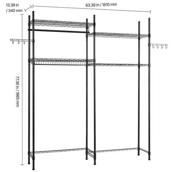 Over The Washer and Dryer Storage Shelf, 4 Tier Laundry Room Drying Rack with Hanger Rod and Hooks, Adjustable Over Washer and Dryer Shelves, Laundry Room Shelf Storage Space Saver, Black