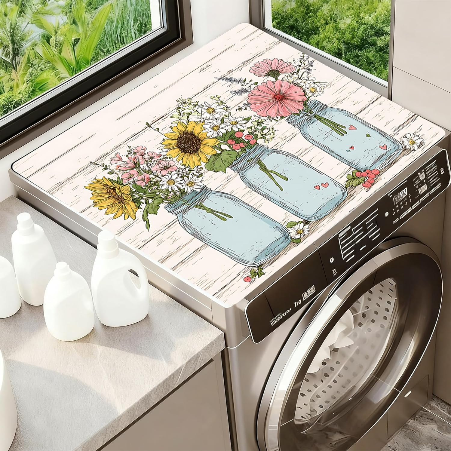 Washer Dryer Top Cover Mat, Non-Slip Laundry Room Decor, Laundry Room Kitchen Appliance Decor Protector, 23.6x19.7in