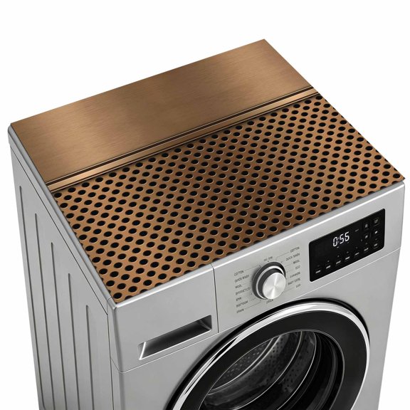 Washer and Dryer Topper Protector Mat 23.6"x19.7", Brown Metal Hole Non-Slip Washing Machine Top Cover, Diatomite Dustproof Washer Dryer Topper for Laundry Room Modern Copper Net Eye Hole Pattern