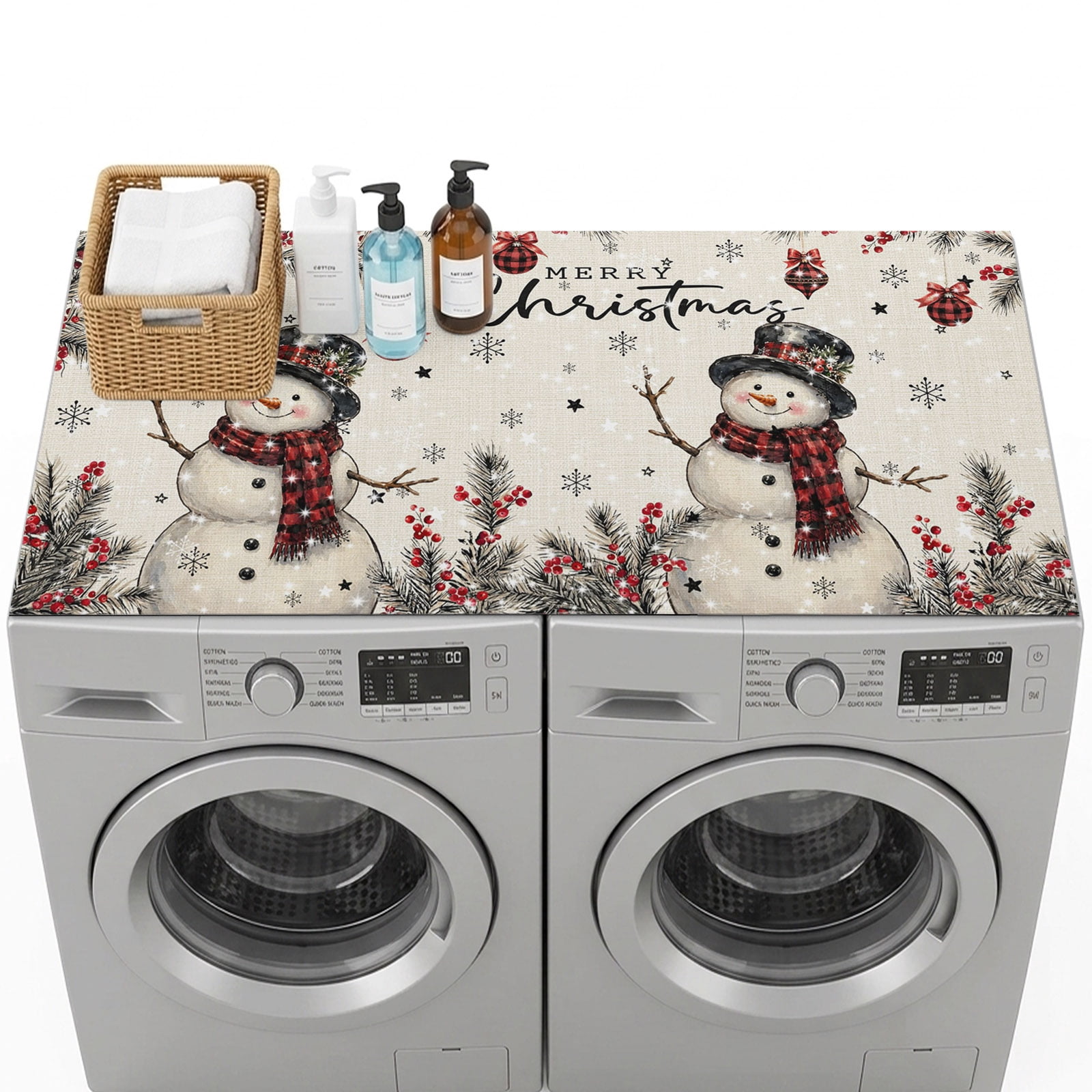 Washer and Dryer Topper Protector Mat 54x27.5 in, Christmas Snowman Non ...