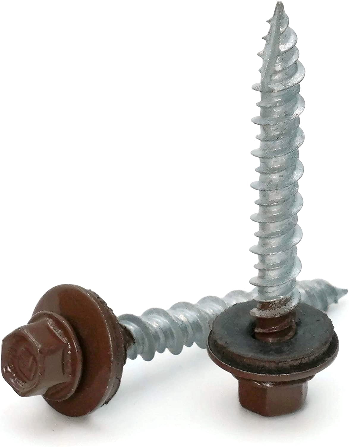 Washer Head Hi-Lo Thread Mechanical Galvanized Roofing Screws Brown Finish - #10 x 3" Qty 100