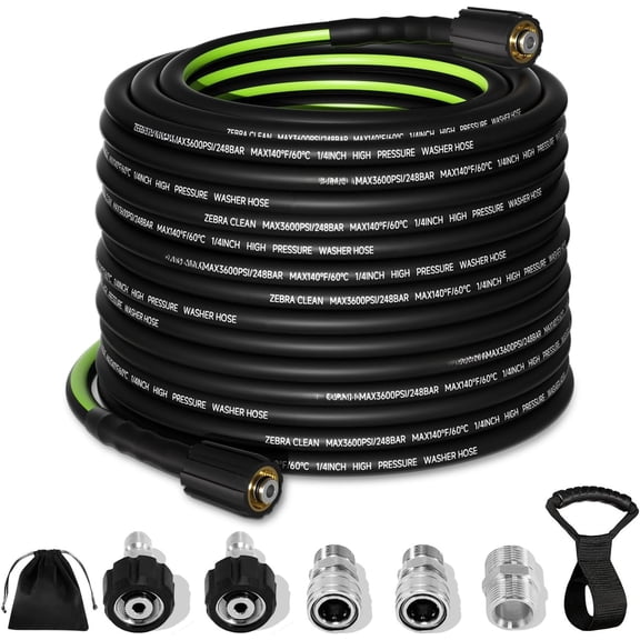 Washer Hose 100 FT x 1/4'',3600 PSI Kink Resistant Power Washer Hose Replacement- Universal Power Washer Hose with Leak- M22 Female and 3/8" Quick Connection Kit