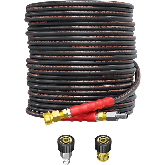 Washer Hose 75FT, 4200PSI High Tensile Wire Braid Kink Resistant Power Washer Extension Hose, 1/4" Flexible Replacement Hose with M22-14mm Brass Swivel Thread and 3/8 Quick Connect