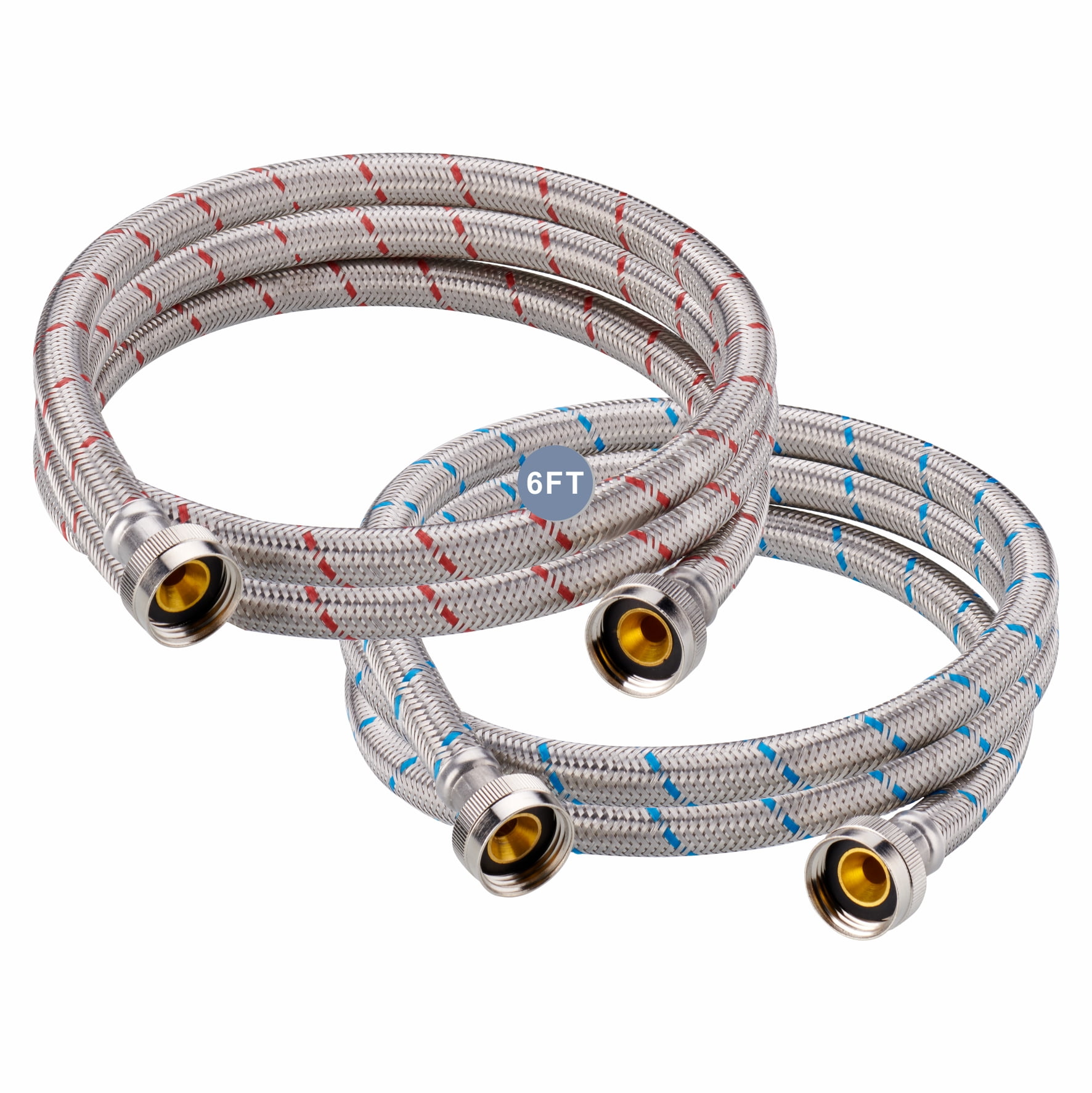 Washer Hoses 6ft Long Premium Stainless Steel Washing Machine Hoses, 2
