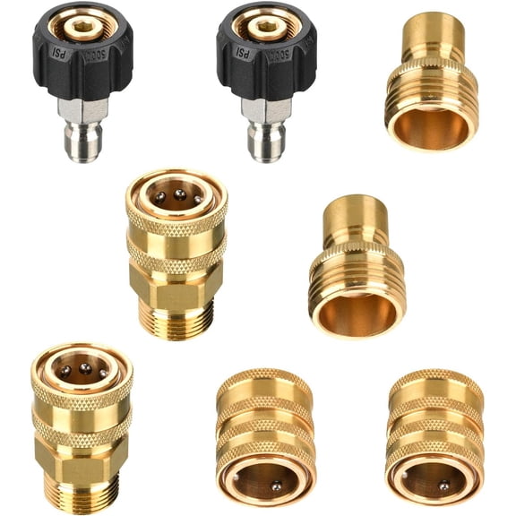 Washer Set, M22 14mm to 3/8" Quick Connect Kit for Power Washer, 3/4 Inch to 1/2" Quick Disconnect, 8