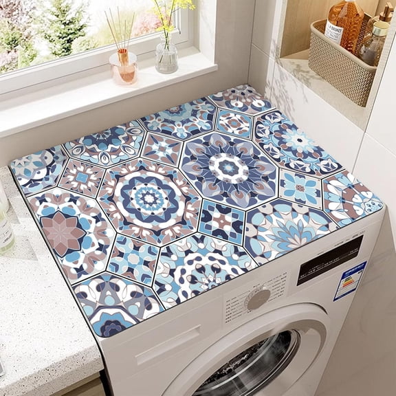  Washer Top Cover Mat Washing Machine Dust Cover Pad 23.6" x 19.7" Mandala Plaid Print Washer Dryer Covers for The Top, Anti-slip Washing Machine Top Protector for Laundry Room Kitchen Home Decor