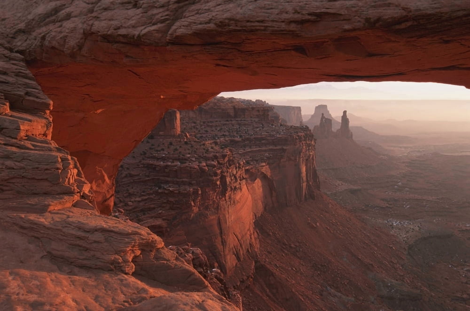 Washer Woman Arch Viewed Through Mesa Arch At Sunrise In Canyonlands National Park Utah Usa Canvas Art - Natural Selection Robert Cable Design Pics (19 x 12)