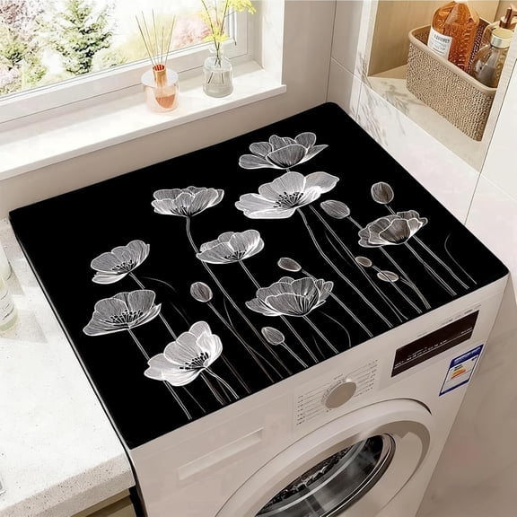 Washer and Dryer Covers for the Top, Non-slip Dryer Top Protector Mat, Dust-proof Washing Machine Cover, 23.6" x 19.7" (Flower)