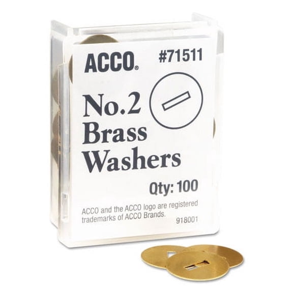 Washers For Two-Prong Fasteners, #2, 1.25" Diameter, Brass, 100/box | Bundle of 2 Boxes