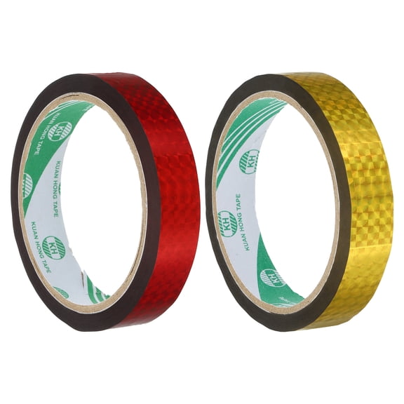 Washi Prism Tape Set 18mm Wide Holographic Color for Holiday Packaging and Decoration, Red, Gold Tone