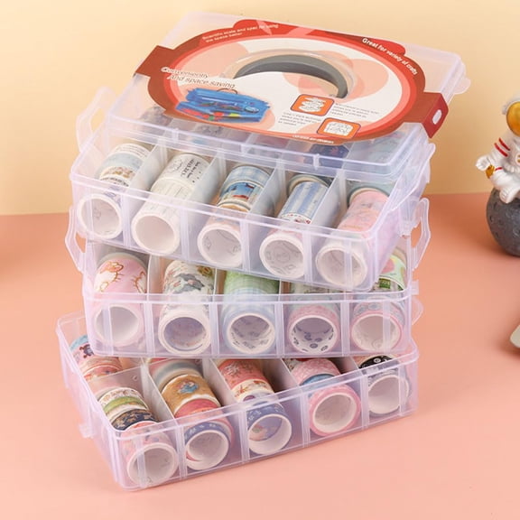 Washi Tape Box Organizer Storage, Divider Closet Container, Detachable Layers with Adjustable Compartments, Masking Tape Desktop DIY Sticker Roll Tape Cutter Holder
