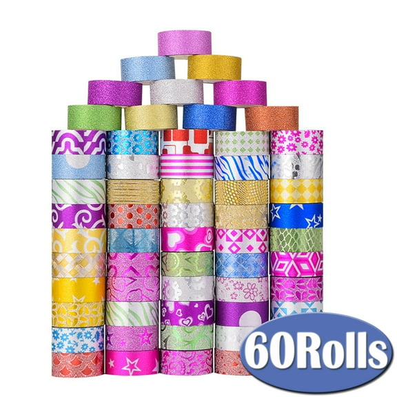 Washi Tape Glitter Tape Set Decorative Craft Tape for Christmas DIY Decor Planners Gift Wrapping 60 Rolls