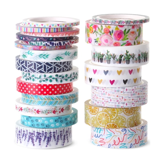 Washi Tape Set, 21 Rolls Assorted Sizes Floral Tape, Pastels Vintage Seasonal Fall Leaves Hearts, for Journaling, Scrapbooking, Gift Wrapping, Bible, Diary, Cards, Photos, Home Decor