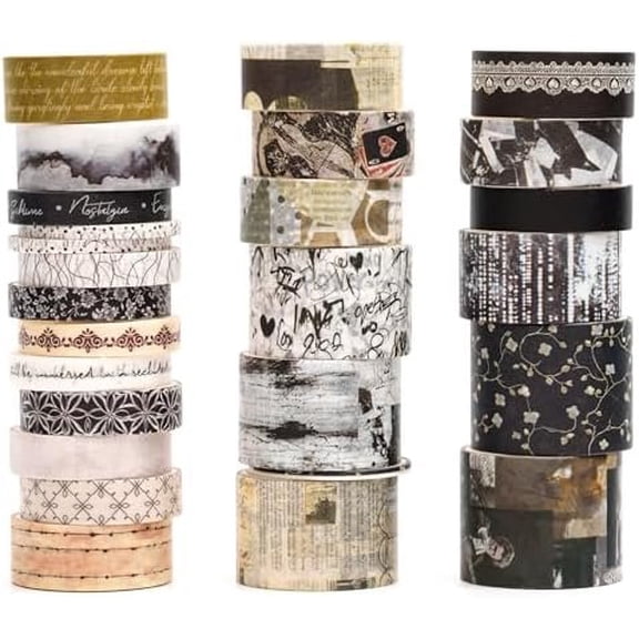 Washi Tape Set - 24 Rolls Arts Adhesive Tapes Retro Decorative Masking Tape Sets for Craft, , Scrapbook, DIY, Wrapping (9-Monochrome Mood)