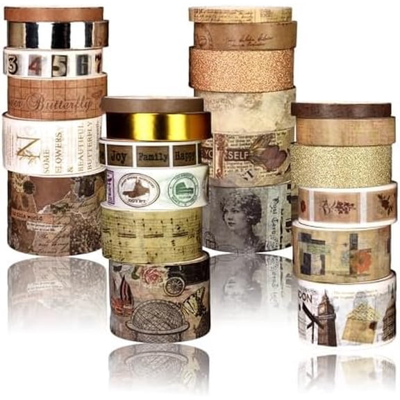 Washi Tape Set, 24 Rolls Washi Stickers, Sizes, for Junk Journal Scrapbook Tape, Journaling Scrapbooking Supplies, Planner Sticker DIY Craft DeCor (Brown)