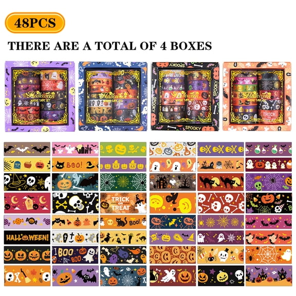 Washi Tape Set, Assorted Sizes Decorative Craft Tape Art Tape for Scrapbook Journal Planner DIY Crafting, 48 Rolls