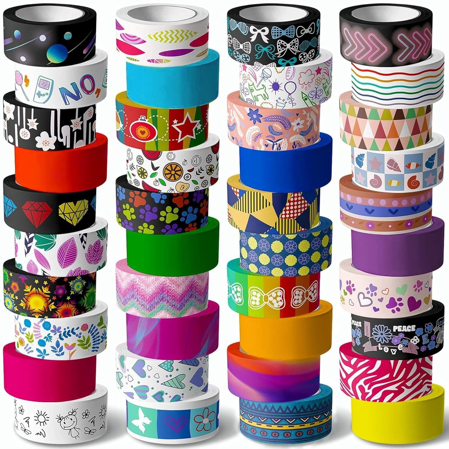 Washi Tape Set - Colored Masking Tape, Decorative Adhesive Tape for DIY Crafts, Gift Wrapping, Scrapbooking Supplies, Bullet Journals, Planners, Party Decorations