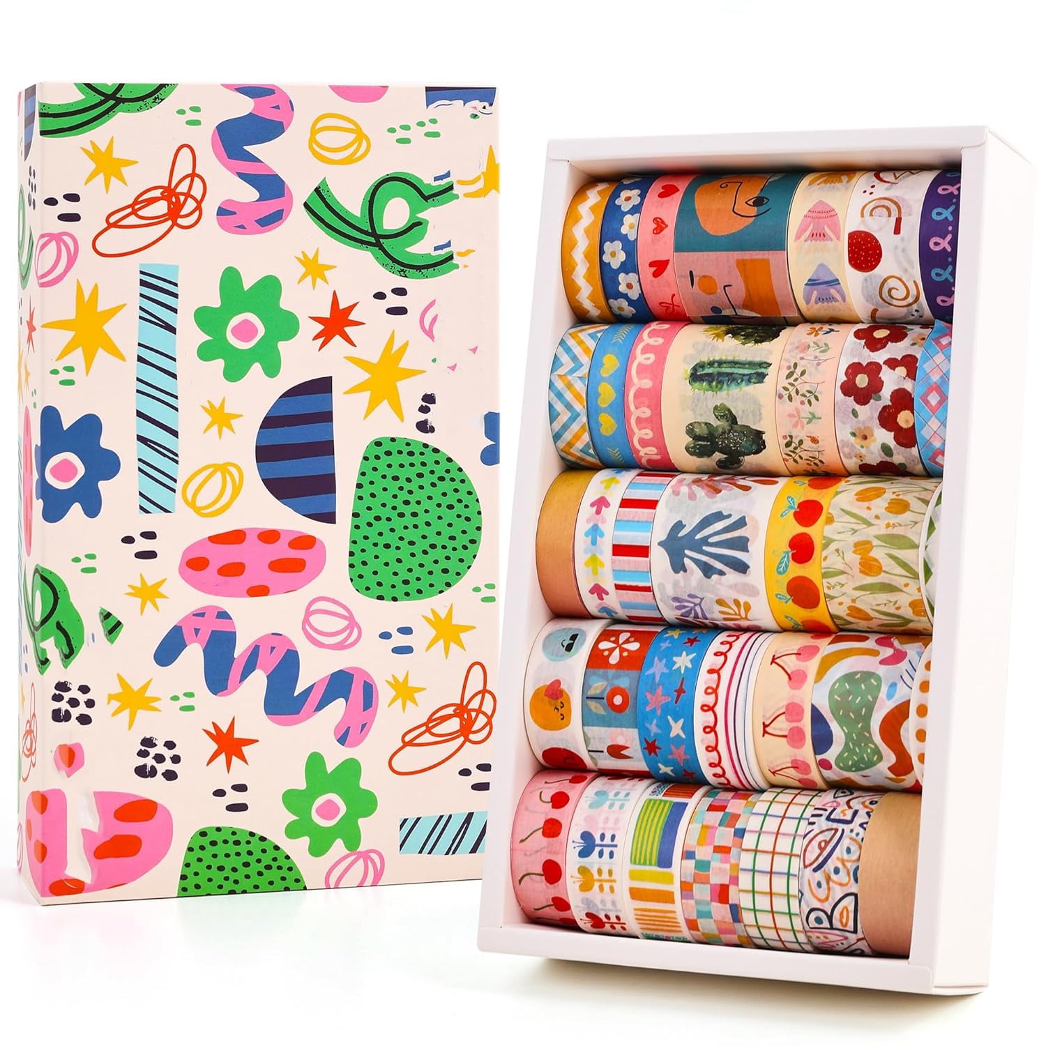 Washi Tape Set, Colorful Floral Writable Decorative Tapes for Scrapbooking and Journaling, Junk Journal Supplies, Bullet Journaling