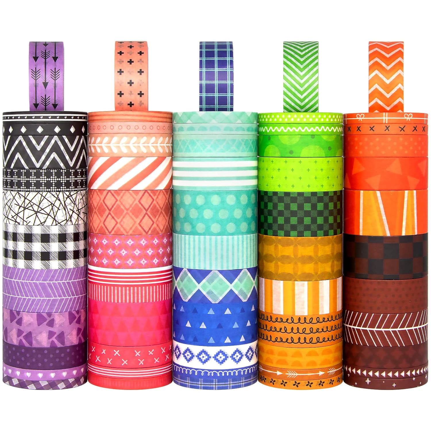 Washi Tape Set - Decorative Adhesive Masking Tape for Scrapbooking, DIY Crafts, Bullet Journals, Gift Wrapping, Party Decorations and Planners