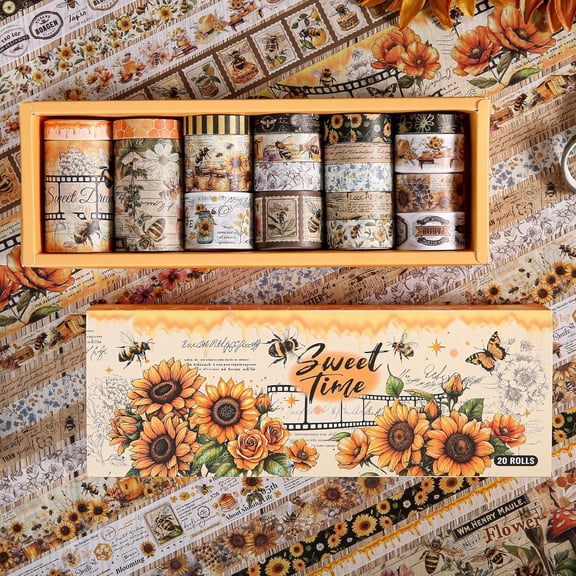 Washi Tape Set - Vintage Bee Floral Butterfly Botanical Decorative Tapes for Scrapbooking, Journaling, DIY Crafts, Gift Wrapping