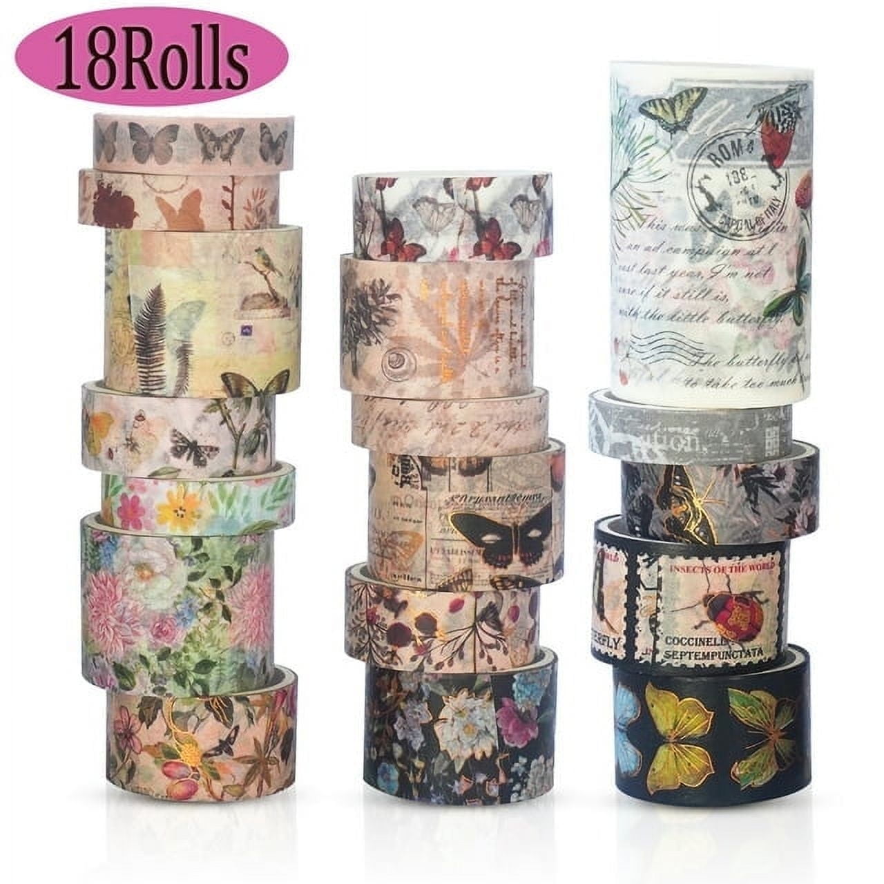 YUBBAEX Landscaping Washi Tape Pack 20 Rolls Insects Birds Printed Masking Tape Vintage