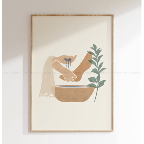Washing Feet Christian Boho Wall Art, Unframed Paper Poster 8x10in