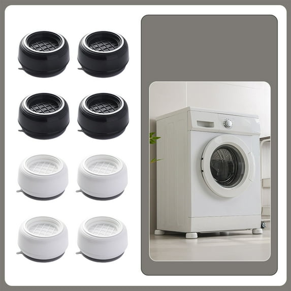 Washing Machine Anti-Vibration Pads Set of 4 | Universal Foot Cushions for Washer Dryer | Non-Slip Noise Dampening Base | Plastic Durable Material | White Black | Fits Tables & Chairs | 7x7x4cm