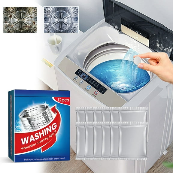 Washing Machine Cleaner Descaler 12 Pack - Deep Cleaning Tablets For HE Front Loader & Top Load Washer, Septic Safe Eco-Friendly Deodorizer, Clean Inside Drum and Laundry Tub Seal