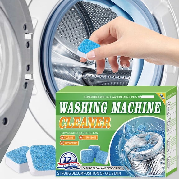 Washing Machine Cleaner Descaler 12 Tablets - Deep Cleaning Tablets for HE Front Loader & Top Load Washer, Septic Safe Eco-Friendly Deodorizer, Clean Inside Drum and Laundry Tub Seal - 6 Month Supply