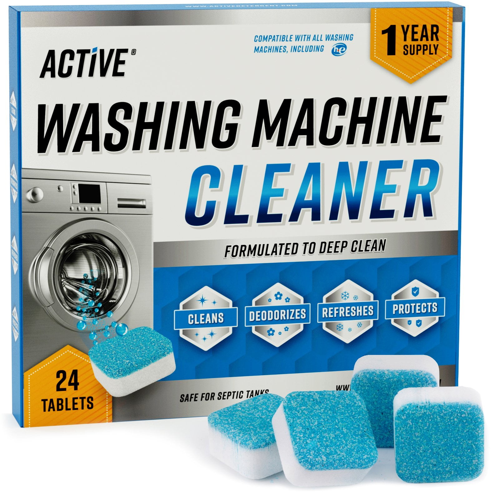 Washing Machine Cleaner Descaler 24 Pack - Deep Cleaning Tablets For HE Front Loader \u0026 Top Load Washer, Clean Inside Drum And Laundry Tub Seal