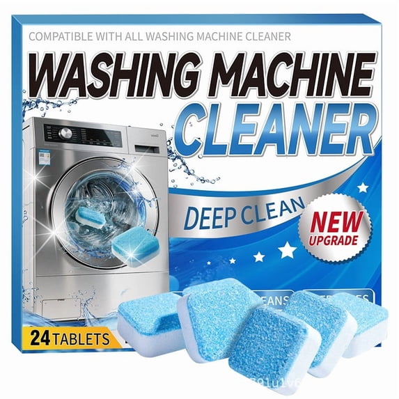Washing Machine Cleaner Descaler 24 Pack, Deep Cleaning Tablets for HE Front & Top Load Washers, Septic Safe Deodorizer, Removes Grime & Hard Water Build-Up, Cleans Drum & Tub Seal, 12 Month Supply
