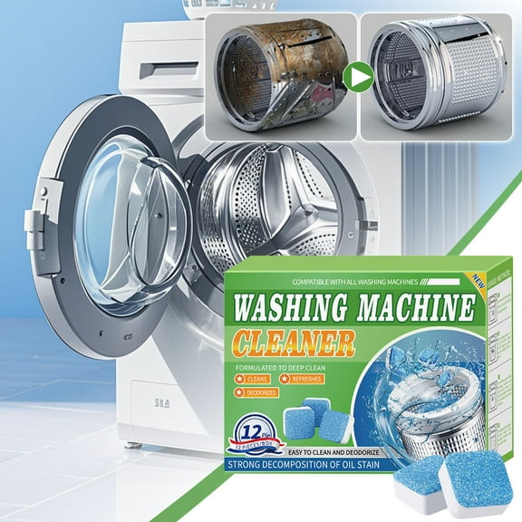 Washing Machine Cleaner Descaler, Household Washing Machine Cleaners, 12 Pack Deep Cleaning Tablets for HE Front & Top Load Washers, Septic Safe