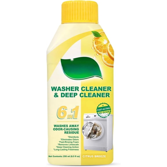 Washing Machine Cleaner Liquid, Powers Odor Causing and Grime Deep Inside Pump, Valve and Hoses, 6 in 1 HE Washer Descaler (1 Pack)