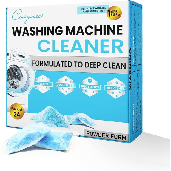 Washing Machine Cleaner Powder, 1Year Supply (24 Packs) for Front & Top Load Washers – Deep Cleaning, Odor Reduction, Residue-Free & Easy Use – Powder Cleaner for Washing Machines and Dishwasher Pods