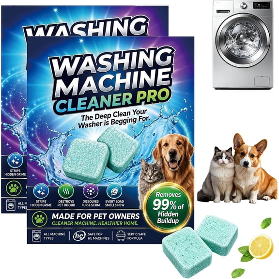 Washing Machine Cleaner Pro Tablets, 12 Pieces Enzyme Washing Machine Cleaners for Pet Hair Remove and Eliminates Odor, Freshen Drum Deep Clean, for All Washing Machines.