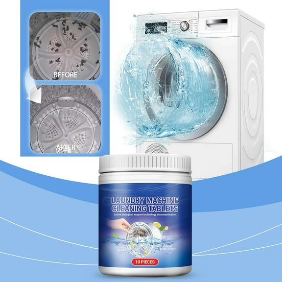 Washing Machine Cleaner Tablets 10-Pack, Effervescent Deep-Clean Pods Remove Molds, Mildew and Odor for HE Front-Load & Top-Load Washers, Septic Safe, No-Scrub