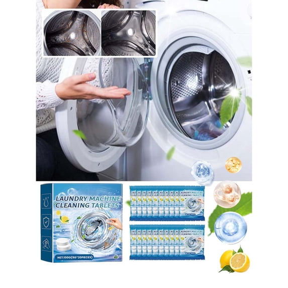 Washing Machine Cleaner Tablets, 12 Pack Deep Cleaning Effervescent Washer Cleaner For Front Load & Top Load He Machines, Drum Descaler Deodorizer Tablets For Laundry Maintenance And Odor Removal