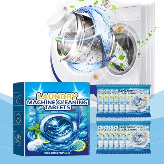 Washing Machine Cleaner Tablets, 12 Pack–Deep Cleaning Tablets for Top & Front Load HE Washer Cleaners, Descaler & Deodorizer, Septic Safe, Cleans Drum, Tub, Seal & All Internal Parts