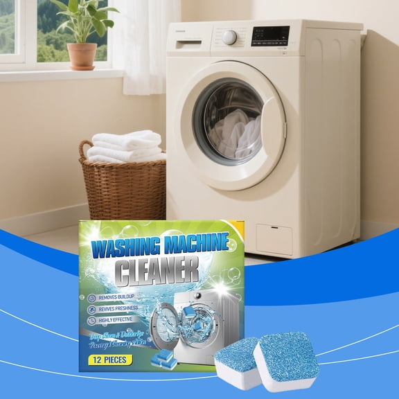 Washing Machine Cleaner Tablets,12-Pack Effervescent Deep Cleaning & Descaling Pods for Front & Top Load Washers,Remove Odor,Mold,Limescale & Residue,High Efficiency Drum Cleaning Maintenance