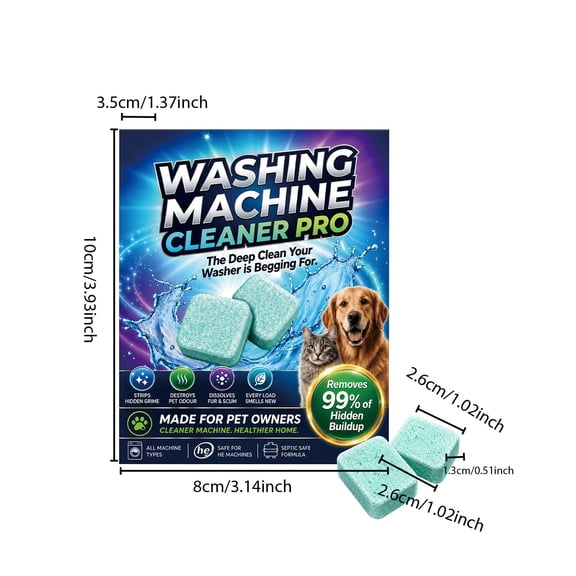Washing Machine Cleaner Tablets 12-Pack - Enzyme Foaming Tabs Deep Clean Drum Remove Odor Mould for All Standard Washers (Not for Dryer)