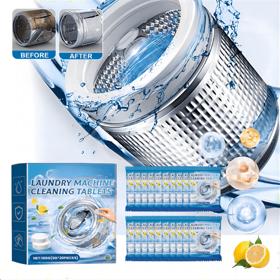Washing Machine Cleaner Tablets 20 Pack Descaler & Deep Cleaning Solution for HE, Top load & Front Loader Washers, Septic Safe, Removes Residue, Build-ups & grimes 1-Year Supply