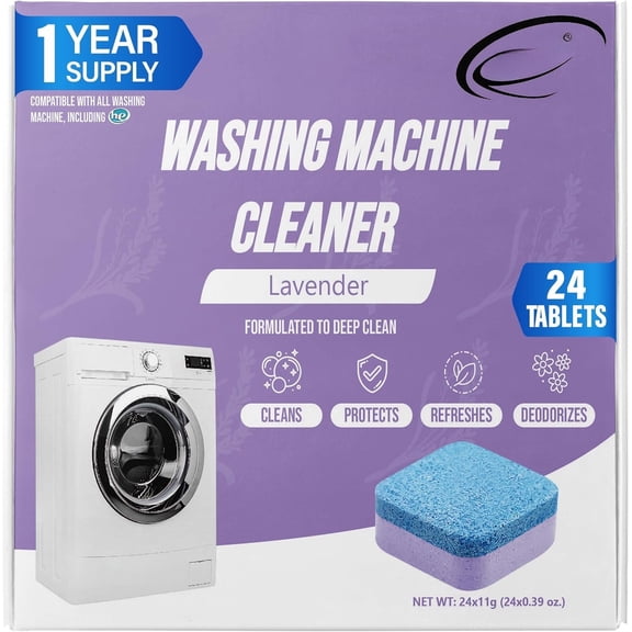 Washing Machine Cleaner Tablets 24 Count, Lavender Scent, Deep Cleaning Laundry Washer Drum and Tub, Compatible with Front and Top Load Washer, 12 Month