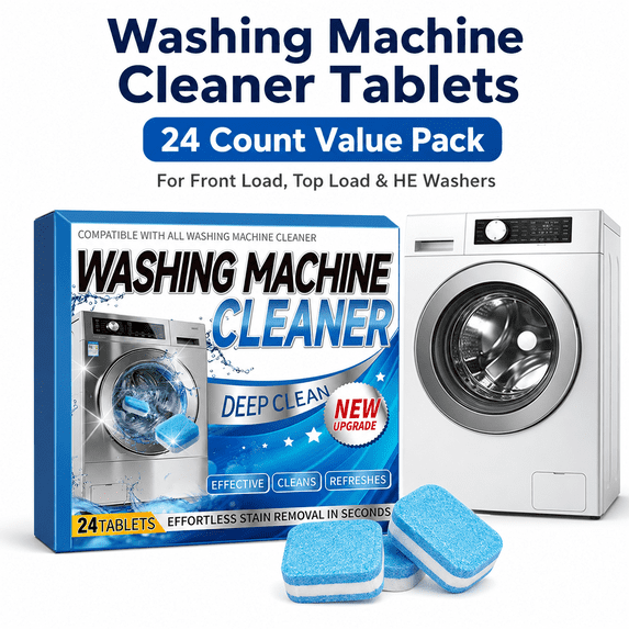 Washing Machine Cleaner Tablets, 24 Count Washer Cleaner Tablets for Front Load, Top Load and HE Washers, Deep Cleaning Washer Tablets, Helps Remove Odor-Causing Residue