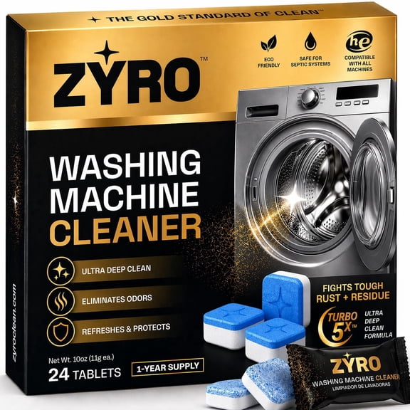 Washing Machine Cleaner Tablets | 24 Pack | Ultra Deep Clean | Eliminates Odors | Washer Cleaner Tablets for HE Front Loader & Top Load Washer | Compatible with All Machines | 1 Year Supply | Zyro